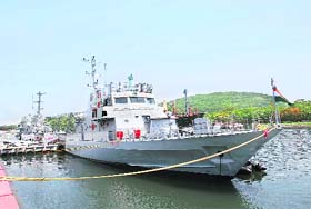 INS Kondul, the sixth in a series of water jet propelled fast attack craft (FACs), at the time of its commissioning at Visakhapatnam