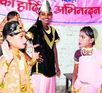 Students of Manurbhav School at a function held in Dehradun on Wednesday
