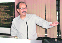 Niranjan Pant, Director-General (Local Bodies) and Comptroller Auditor General of India, addresses elected women panchayat members in Dehradun on Wednesday.