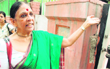 George Fernandes close aide Jaya Jaitley outside his house in New Delhi on Wednesday. 