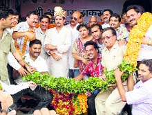 Anurag Thakur (centre), MP from Hamirpur and national president of the Bharatiya Janata Yuva Morcha (BJYM), being felicitated at Dehra in Kangra distrct on Thursday.