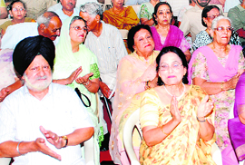 Members of the Chandigarh Senior Citizens Association enjoy a function at Guru Nanak Auditorium, Sector 37-B, Chandigarh, on Friday.