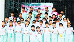 Participants at the Tae kwon do at the concluding day of the camp in Dehradun on Friday. 