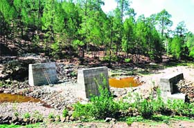 A view of the bridge under construction at Changi Khabber village in Kalakot tehsil of Rajouri district