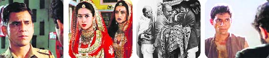 From left to right: Stills from (above) Ardh Satya, Zubeidaa, Garam Hawa and Aakrosh; and (below) Chandni Bar, Dev D and Luck by Chance