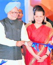 Prime Minister Manmohan Singh with Congress president Sonia Gandhi at the inauguration.