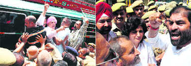 BJP leaders and activists court arrest during the bandh called against the functioning of the coalition government in Jammu on Saturday; and (right) members of the Panthers Party protest at the City Chowk.