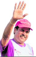 Former Indian skipper Kapil Dev attends the Queens baton relay function at the stadium in Sector 16, Chandigarh, on Saturday