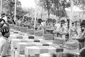 CRPF men laying wreaths on the coffins of their colleagues killed in the Narayanpur district Naxal attack in Raipur