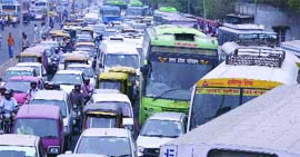 Heavy traffic jam at Anand Vihar.