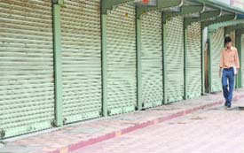 A view of the closed shops in Connaught Place.