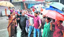 BJP workers on their way to close shops as part of Bharat Bandh in Haridwar.