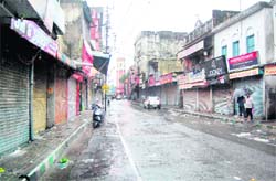 A deserted view of the Paltan Bazar during the bandh in Dehradun on Monday.