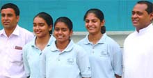 The three St. Xavier's students, Ajashanjot, Navpreet and Anmol, with the principal Father Iwo Dias and coach Davinder Pal after being selected for the U-17 handball camp.