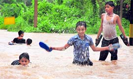 For these children, its play time on a waterlogged road near the Chandigarh airport on Tuesday