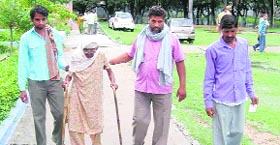 Kartari Devi on her way to a polling booth in Yamunanagar.