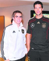 World Cup captain Philipp Lahm (L) with captain Michael Ballack
