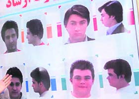 Haircuts for men culturally appropriated by the Iran's Ministry of Culture and Islamic Guidance are displayed in Tehran