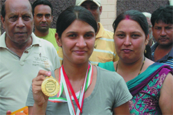 Bathinda girl Diksha Gulati, who won a gold medal in State Boxing Championship Girls (Youth) held recently in Samrala, was honoured 