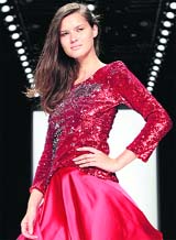 A model wears a creation by Anja Gockel at the Berlin Fashion Week on Thursday.