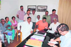 Tehri oustees hold a meeting with Garhwal Commissioner Ajay Singh Nabial in Dehradun on Thursday