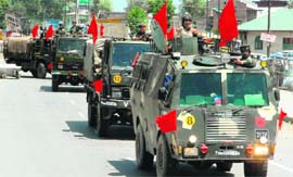 Columns of Army vehicles were seen moving in Srinagar on Thursday.