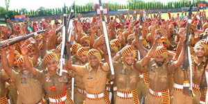 Jawans at the Punjab Armed Police Training Centre in a jubilant mood after the passing out parade in Jalandhar Cantonment on Thursday.