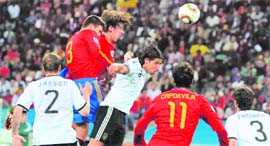 Spains Carles Puyol scores the winner against Germany on Wednesday.