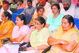 Teachers at a workshop in Mohali on Friday.