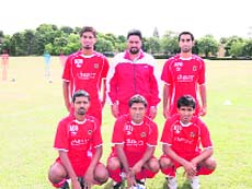 (Clockwise from top left) JCT football player Balwant Singh with coach Parminder Singh, Amandeep Singh, Pawan Kumar, Amarwant Singh and Parveen Kumar at 