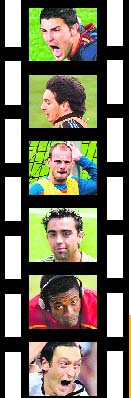 David Villa, Lionel Messi, Wesley Sneijder, Xavi Hernandez, Asamoah Gyan and Mesut Ozil