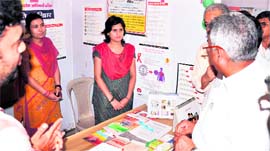 State Urban Development Minister Madan Kaushik at a medical exhibition stall in Haridwar on Sunday.