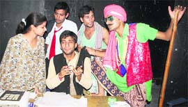 A scene from the play Lekhak being presented at Natrangs Sunday theatre in Jammu.