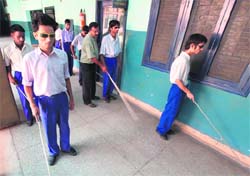 Visually challenged being taught the sense of direction in Ludhiana.