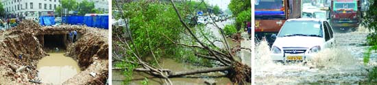 THE DAY AFTER: Waterlogged roads and sites at CP and near Rajghat in New Delhi on Tuesday after Mondays heavy rain
