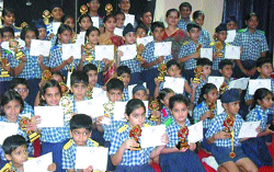 Awarded students of Eklavya School after an investiture ceremony in Jalandhar.