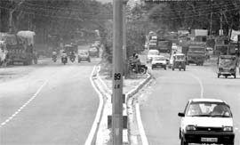 For easing traffic congestion on the busy Chandigarh-Ambala highway at Zirakpur, a service road is being laid on the stretch between the UT barrier and the starting point of the flyover