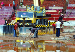 A view of waterlogged Shivaji Stadium in New Delhi