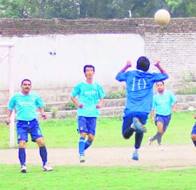 A match in progress at the Lala Nemi Dass District Football League. 