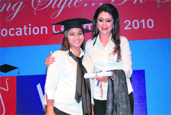 VLCC founder-cum-mentor Vandana Luthra gives away a certificate to a fresh passout at a convocation organised in Gurgaon.