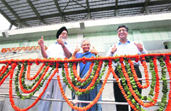 Delhi CM Sheila Dikshit, Union Sports Minister M S Gill and Delhi University Vice-Chancellor Deepak Pental at the inauguration of the Rugby Stadium at Delhi University in New Delhi 