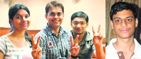 Some toppers in a jubilant mood in Chandigarh; and (right) Vitish Singla of Patiala, who has secured seventh rank in the examination.