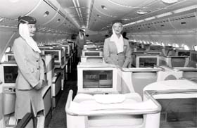 The luxurious interior of A380, the worlds largest passenger carrier. 