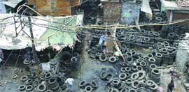A view of the gutted tyre market in central Delhi.