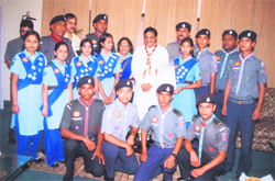 Chief Minister Ramesh Pokhriyal Nishank with Presidents Award-winner scouts and guides in Dehradun