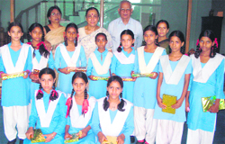 Students adopted by the University of Petroleum and Energy Studies with Governor Margaret Alva in Dehradun 