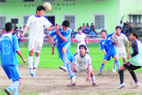 Players in action at the Lala Nemi Dass Memorial Football League in Dehradun