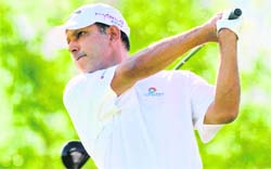 Jeev Milkha Singh tees off at the Reno-Tahoe Open in Reno, Nevada.