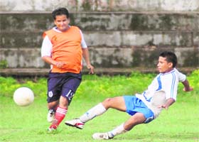 A match in progress at the Lala Nemi Dass Memorial Football League in Dehradun