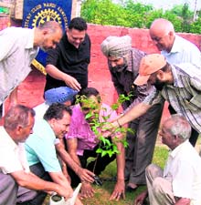 Activists of the Rotary Club plant a sapling at Rashtria Adarsh Mahila College at Ahmedgarh on Sunday
